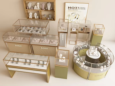 Jewelry Store With Glass Display Cases Countertop And Round Stands For Fine Jewelry 3d model