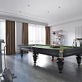 Modern Billiard Room Interior With Green Pool Table Cue Rack And Fitness Equipment