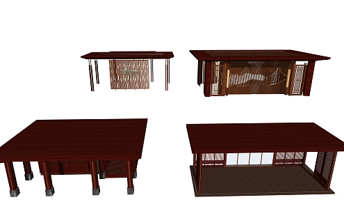 New Chinese Style Gazebo Flat-top Promenade Gazebo 3d model