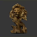 Hand Carved Wooden Lion Sculpture With Detailed Mane And Stable Base