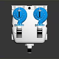 Industrial Mechanical Component With White Main Body Two Blue Valves And Black Connectors