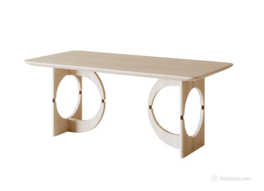 Modern Wooden Dining Table With Rectangular Top And Circular Hollow Legs 3d model 