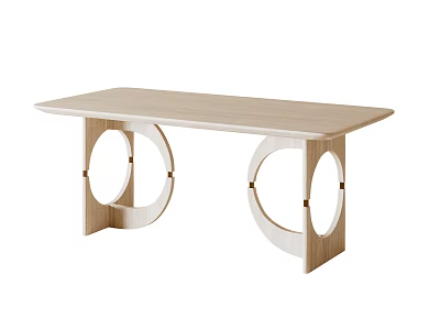 Modern Wooden Dining Table With Rectangular Top And Circular Hollow Legs 3d model