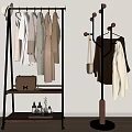 Modern Floor Standing Coat Racks with Shelf and Multi Hook Hanging White Beige Brown Clothes