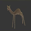 Abstract Animal Sculpture with Long Neck and Legs Gray Body Yellow Accents on Ears