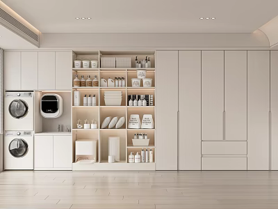 Modern White Storage Cabinets with Washing Machine Dryer and Organized Home Storage 3d model