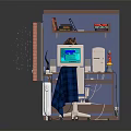 Home Office Furniture Desk Chair With Computer Lamp Poster And Shelf