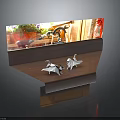 Two Origami Cranes Perched on Wooden Shelf by Window with Outdoor Plants Background