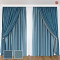 Elegant Blue Layered Curtains With Sheer Dotted Pattern And Open Design 3d model