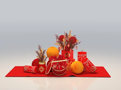 Commercial Equipment For Festive Decorations With Red Lanterns Fortune Ornaments And Candles 3d model