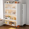 Modern White Kitchen Storage Cabinet With Multiple Shelves And Organized Appliances 3d model