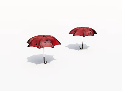 Two Red Umbrellas With Black Patterns On White Background 3d model