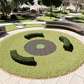 Scenic Park Landscape With Wooden Decks Trees Grass Stone Pathways And Flower Beds