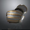 Medieval Metal Arm Guard With Silver Gold Stripes And Riveted Design