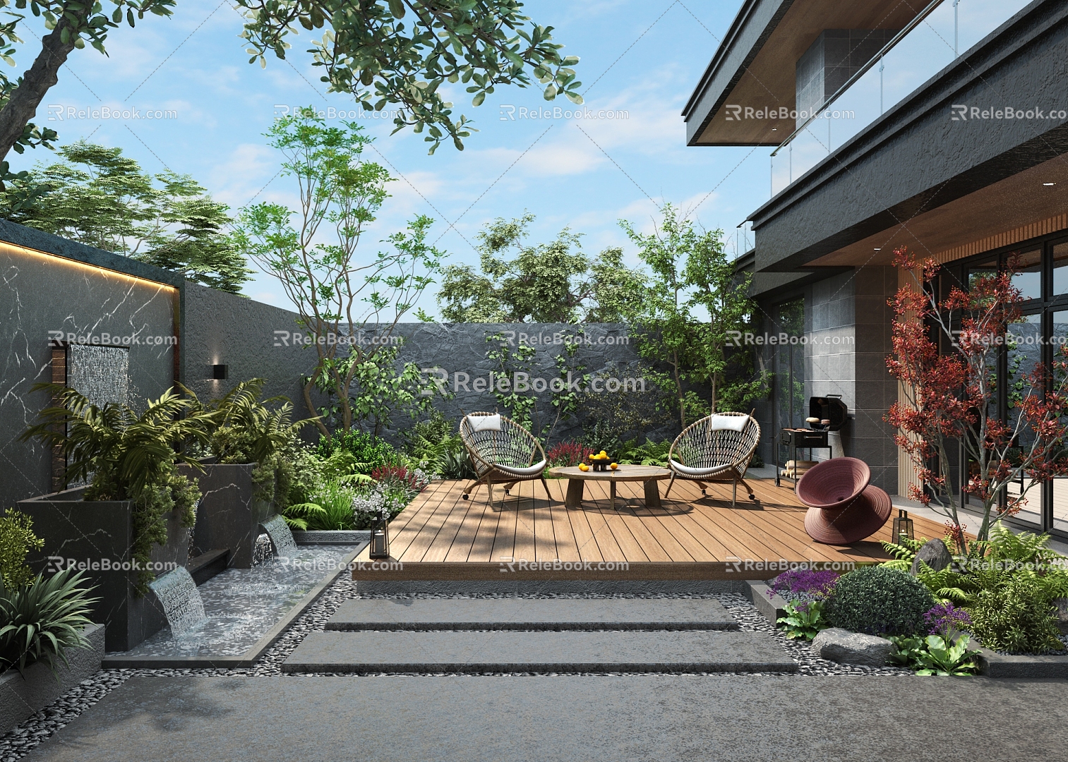 Courtyard Landscape Residential Landscape Home Courtyard Landscape Private Courtyard Landscape Plant Pile Landscape Green Plant Garden Landscape Flower Combination Garden Tree 3d model