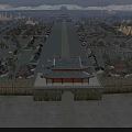 Ancient Architecture Showcases Traditional Gate City Wall and Central Axis Street Layout