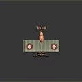 Vintage Biplane With Green Wings Red Circle Emblems And Spinning Propeller On Dark Background