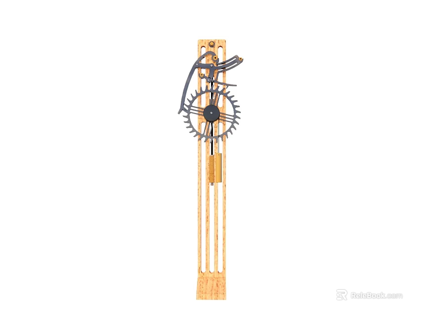 Modern Wooden Wall Clock With Black Gear Design And Hanging Pendulum Decor 3d model 