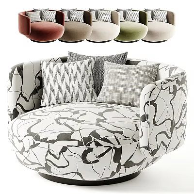 Elegant Single Sofa with Black White Pattern Plaid Geometric Cushions and Color Options 3d model