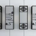 Modern Chinese Style Wall Lamps with Geometric Line Designs Black Frames and Transparent Panels