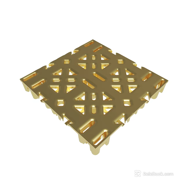 Golden Square Tray Featuring Detailed Intricate Geometric Cutout Patterns 3d model