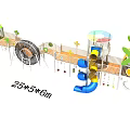 Kindergarten Amusement Facilities Combination Climbing Frame Slide Drill Cage Drill Net Physical Training Development Fun Bridge Rotary Slide 3d model