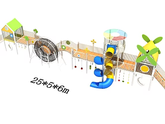 Kindergarten Amusement Facilities Combination Climbing Frame Slide Drill Cage Drill Net Physical Training Development Fun Bridge Rotary Slide 3d model