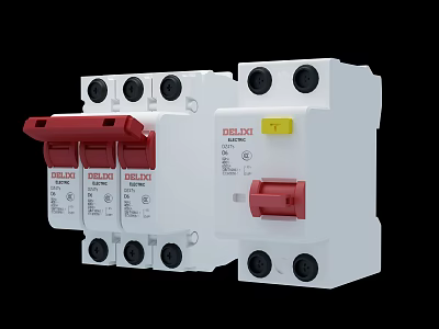 DELIXI Industrial Circuit Breakers With White Housing Red Handles And Yellow Button 3d model