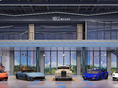 Modern Luxury Car Showroom With Glass Facade And Displayed Premium Vehicles 3d model