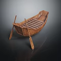 Traditional Handmade Wooden Rowing Boat With Oars And Slatted Wooden Seats