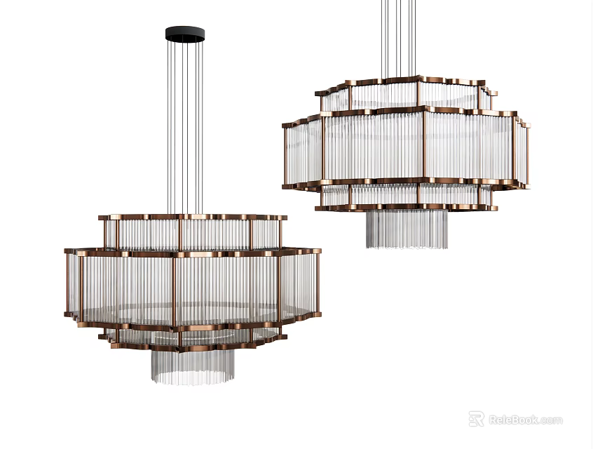 Modern Chandeliers With Metallic Frame And Transparent Glass Elements For Home Decor 3d model 