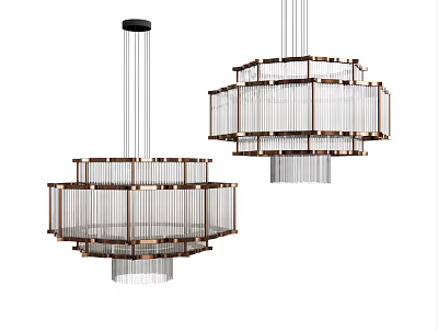 Modern Chandeliers With Metallic Frame And Transparent Glass Elements For Home Decor 3d model