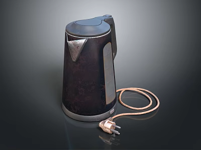 Stylish Dark Colored Electric Kettle With Copper Cord And Plug Design 3d model