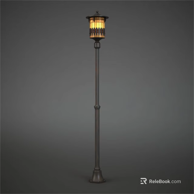 Vintage Outdoor Light With Tall Metal Pole And Decorative Lampshade For Garden Use 3d model 