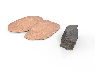 Light Brown Flat Wood Stone Pieces And Dark Stacked Stone Structure 3d model