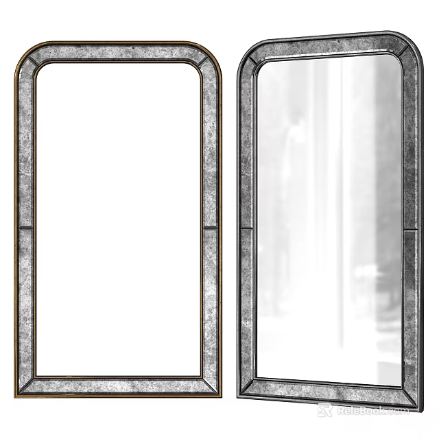 Pair of Rectangular Mirrors with Distressed Metal Frames and Reflective Surfaces 3d model 