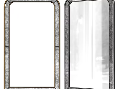Pair of Rectangular Mirrors with Distressed Metal Frames and Reflective Surfaces 3d model