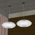 Two White Ribbed Pendant Lights With Golden Ceiling Base In Modern Interior 3d model