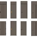 Various Modern Swing Doors With Wooden Texture And Different Handle Designs 3d model