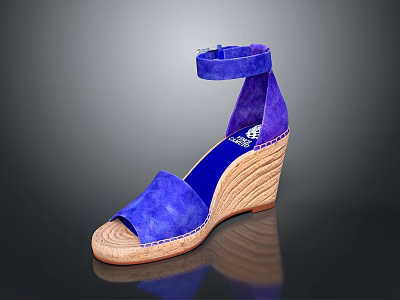 Purple Suede Wedge Sandals With Ankle Strap And Wooden Sole Design 3d model