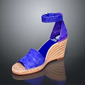 Purple Suede Wedge Sandals With Ankle Strap And Wooden Sole Design