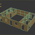 Residential Building Frame Construction With Wooden Structure Room Layout And Window Door Openings
