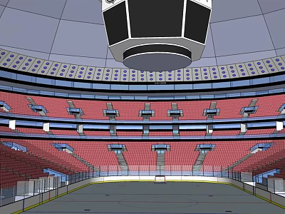 Modern Sports Arena Interior With Ice Rink Red Seats Multiple Levels And Large Screen 3d model
