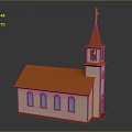 Pink Church Building With Orange Roof Steeple Cross And Arched Windows