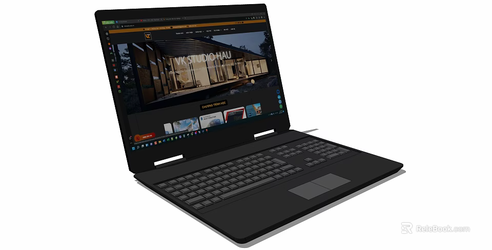 Modern Laptop Screen Displaying Architectural Design Website With Images And Thumbnails 3d model 