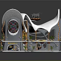 Unique Architectural Model With Decorative Roof Colorful Windows And Multi Level Structure