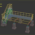 Industrial Platform Structure With Metal Frame Staircase Railing And Support Columns