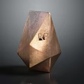 Decorative Metallic Polyhedral Sculpture With Carved Patterns Hollowed Square And RF Lettering