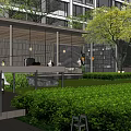 Modern Residential Landscape Design With Green Trees Lawn And Outdoor Courtyard Area