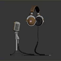 Vintage Style Microphone And Headphones As Daily Living Essentials With Classic Design